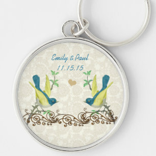Vintage Türkis- & Gelbe Liebesvögel Hochzeitsanhän Schlüsselanhänger