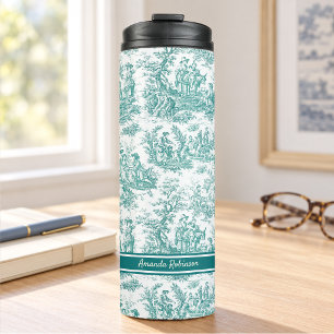 Vintage Türkis Toile de Jouy gedruckt Thermosbecher