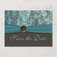 Vintage Türkis- und Braune Save-the-Date-Postkarte