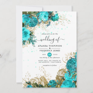 Vintage Türkis und Gold Shabby Hochzeit Einladung