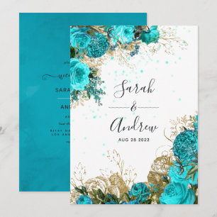 Vintage Türkis und Gold Shabby Hochzeit Einladung