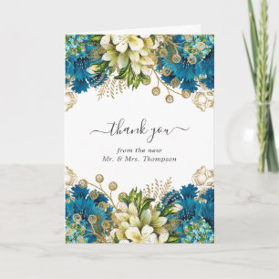 Vintage Türkis- und Gold-Shabby-Hochzeitsfoto Dankeskarte