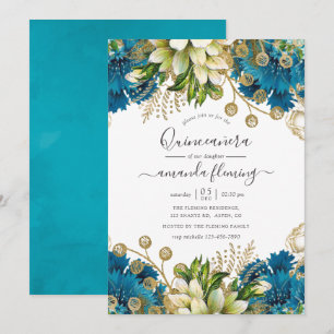 Vintage Türkis und Gold Shabby Quinceañera Einladung