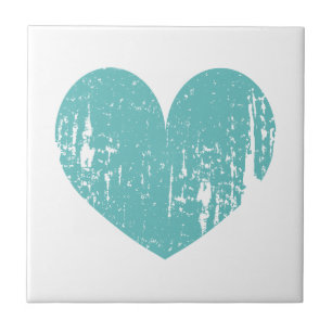 Vintage Türkisblau-Herzsymbol auf maßgeschneiderte Fliese