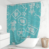 Vintage türkisblaue Briefmarke Duschvorhang