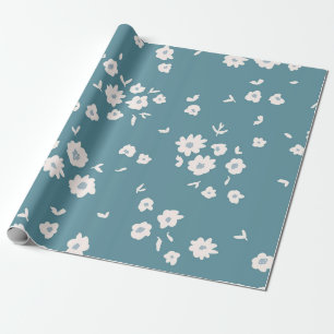 Vintage Türkisblaue und Weiße Ditsy-Daisy-Blumen Geschenkpapier