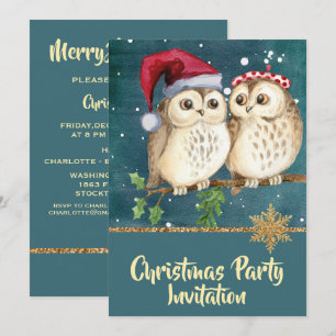 Vintage Türkisblaue Weihnachts-Eulen-Party-Einladu Einladung