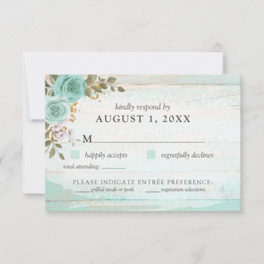 Vintage Türkisblume Rustikale Holzblume RSVP Karte (Vorderseite)