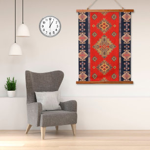 Vintage Türkische Bale Gold Red Kilim Wall Rug Wandteppich Mit Holzrahmen