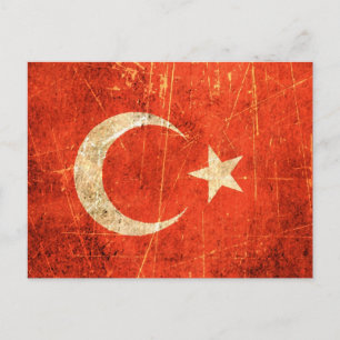 Vintage türkische Flagge gekratzt und abgetragen Postkarte
