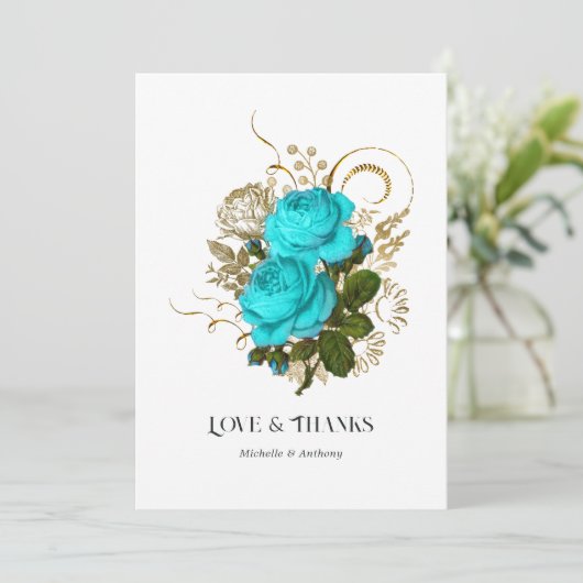 Vintage türkisfarbene Hochzeit Dankeskarte (Stehend Vorderseite)