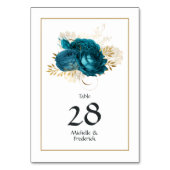 Vintage türkisfarbene und goldene Hochzeit Tischnummer (Rückseite)