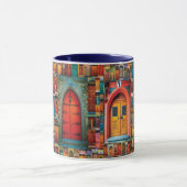 Vintage Türkunst Collage Orange Blue Red Tasse (Zentrum)