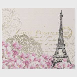 Vintage Turm-Blumenkunst-Illustration Paris Eiffel Geschenkpapier
