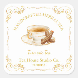 Vintage Turmeric Tea Square Label Quadratischer Aufkleber