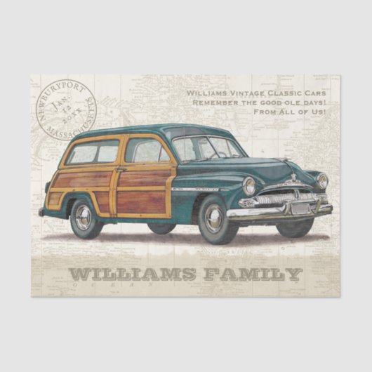 Vintage Turquoise Classic Woody Car Tissue Paper Seidenpapier (Vorderseite)