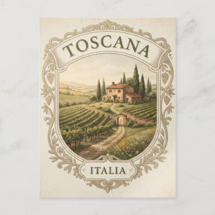 Vintage-Tuscaner-Weingut-Label-Design Feiertagspostkarte