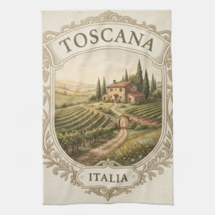 Vintage-Tuscaner-Weingut-Label-Design Geschirrtuch