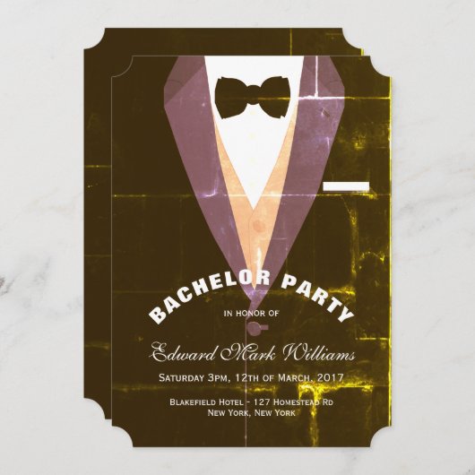 Vintage Tuxedo Bachelor Party Einladung (Vorne/Hinten)