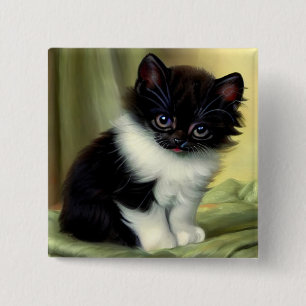 Vintage Tuxedo-Kätzchen-Illustration Button