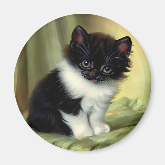 Vintage Tuxedo Kitten Illustration Magnet (Vorne)