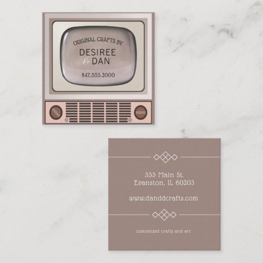 Vintage TV-Set-Visitenkarte Quadratische Visitenkarte (Vorne/Hinten)