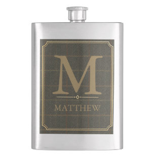 Vintage-Tweed und personalisiertes Design in Gold Flachmann