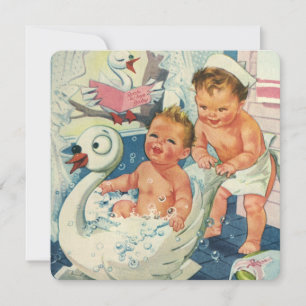 Vintage Twin Boy Schwan Schaumbad Geburtstagsfeier Einladung
