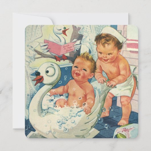 Vintage Twin Boy Swan Bubble Bath Birthday Party Einladung (Vorderseite)