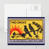 Vintage Two Crows Match Label Postkarte (Vorne/Hinten)