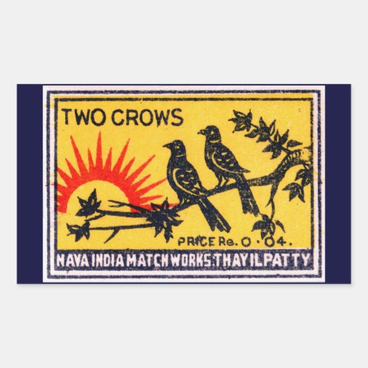 Vintage Two Crows Match Label Rechteckiger Aufkleber (Vorderseite)