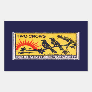 Vintage Two Crows Match Label Rechteckiger Aufkleber
