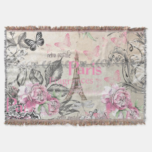 Vintage-Typo Schwarz Rosa Floral Paris Eiffelturm Decke