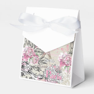 Vintage-Typo Schwarz Rosa Floral Paris Eiffelturm Geschenkschachtel