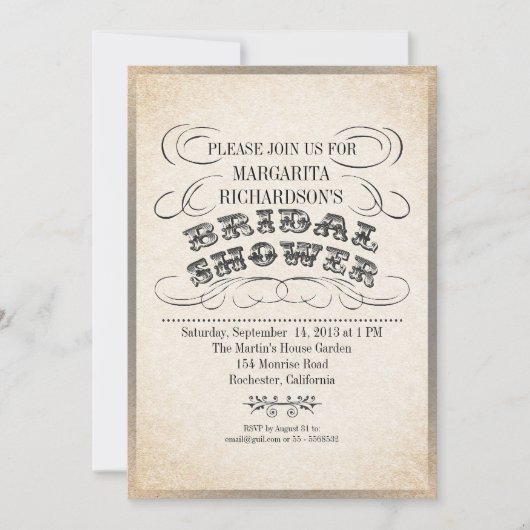 Vintage Typografie Brautduscheinladungen Einladung (Vorderseite)