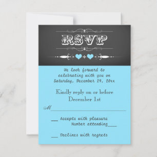 Vintage Typografie Chalkboard Wedding RSVP Blue Karte