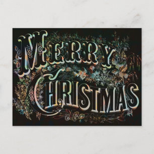 Vintage-Typografie Farbige Florale Weihnachten Postkarte