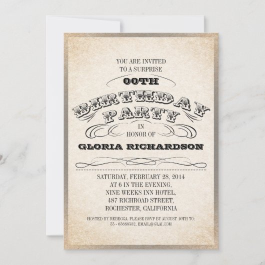 VINTAGE TYPOGRAFIE GEBURTSTAGLICHE EINLADUNGEN (Vorderseite)