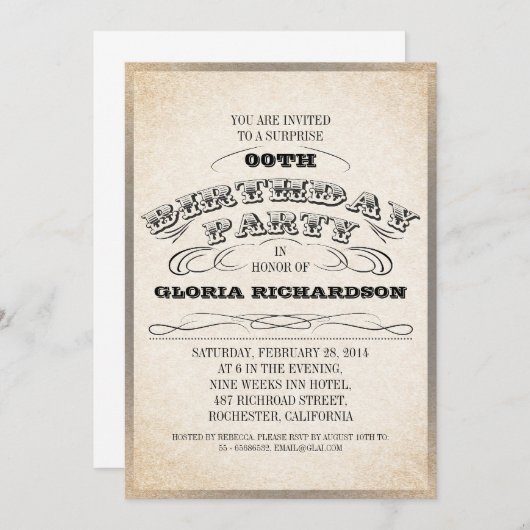 VINTAGE TYPOGRAFIE GEBURTSTAGLICHE EINLADUNGEN (Vorne/Hinten)