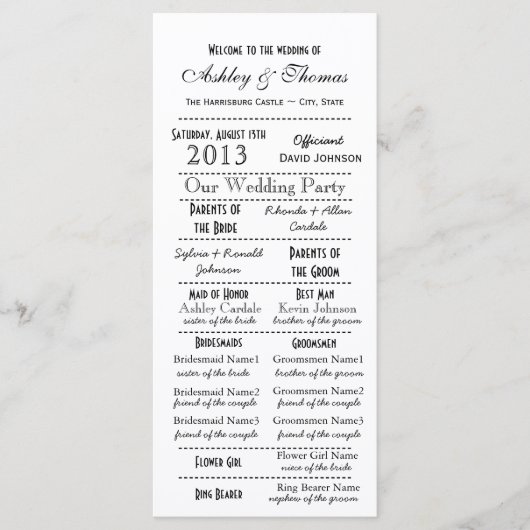 Vintage Typografie-Hochzeitsprogramme Programm (Vorderseite)