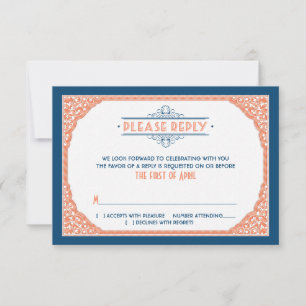 Vintage Typografie Navy Coral Wedding RSVP Karte