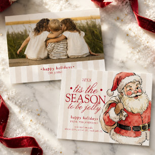 Vintage-Typografie-Santa-Familienfoto Feiertagskarte