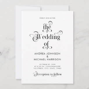 Vintage-Typografie Schwarz-Weiß-QR-Code-Hochzeit Einladung