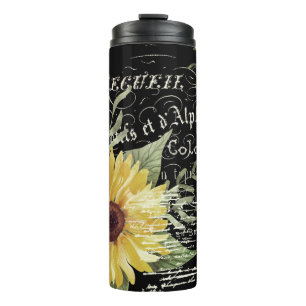 Vintage Typografie und Sonnenblumen auf schwarz Thermosbecher