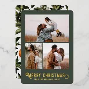 Vintage-Typografie Winterorangen Foto Weihnachten Folien Feiertagskarte
