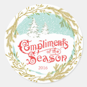 Vintage Typografie Wreath Holiday Runder Aufkleber