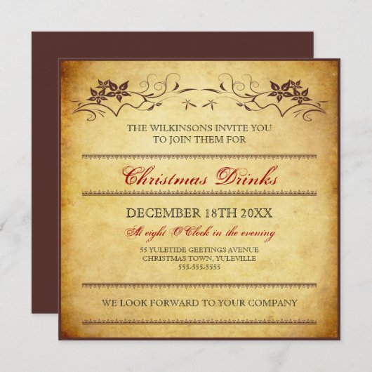 Vintage typografische Weihnachtspapiereinladung Einladung (Vorne/Hinten)