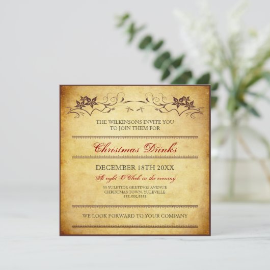 Vintage typografische Weihnachtspapiereinladung Einladung (Stehend Vorderseite)