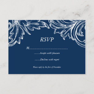 Vintage UAWG-Antwortkarte NAVY White RSVP Karte