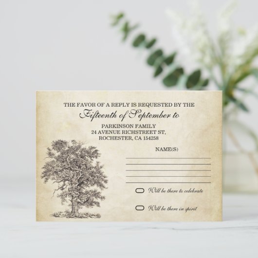 Vintage uAwg für Hochzeitsdesign RSVP Karte (Stehend Vorderseite)